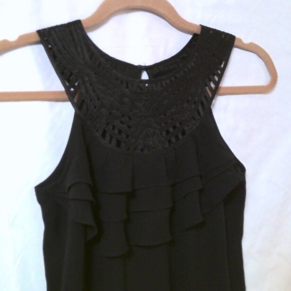 100% Silk Black Sleeveless Peplum Ruffled Blouse-White House Black Market-XXS